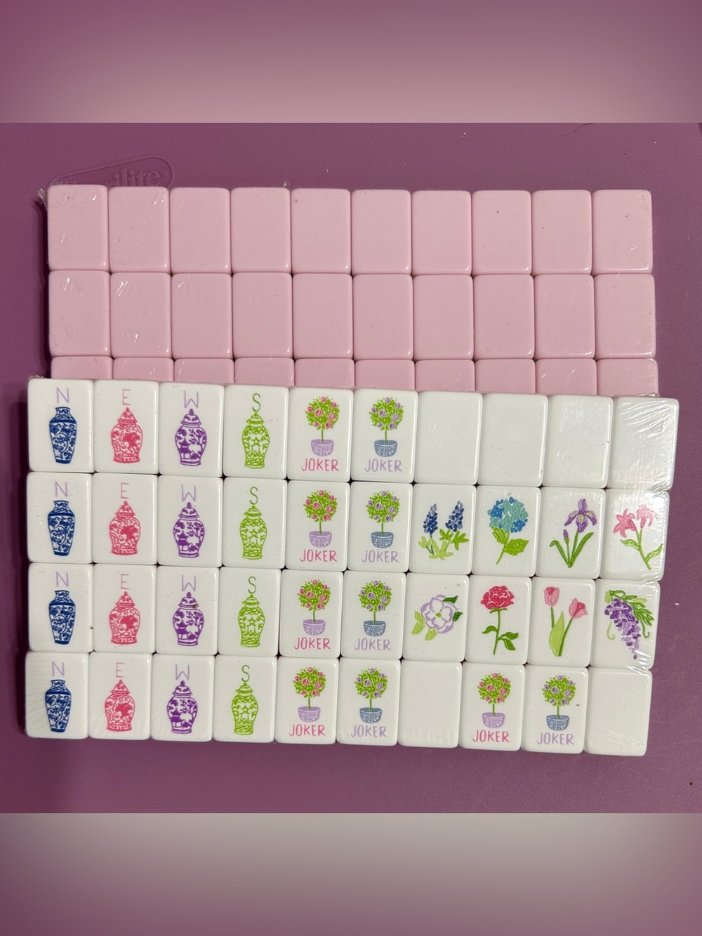 Lavender Chinoiserie Dog 4 Layer Acrylic Mahjong